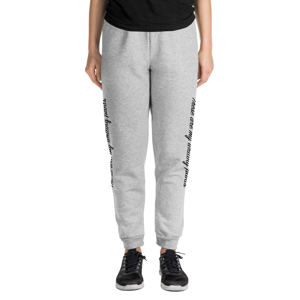 joggers with writing on the front